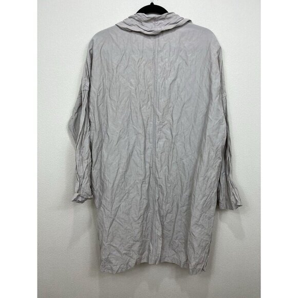 Eileen Fisher Gray Crinkle Crepe Draped Open Cardigan Jacket w Pockets Size L - Picture 2 of 7